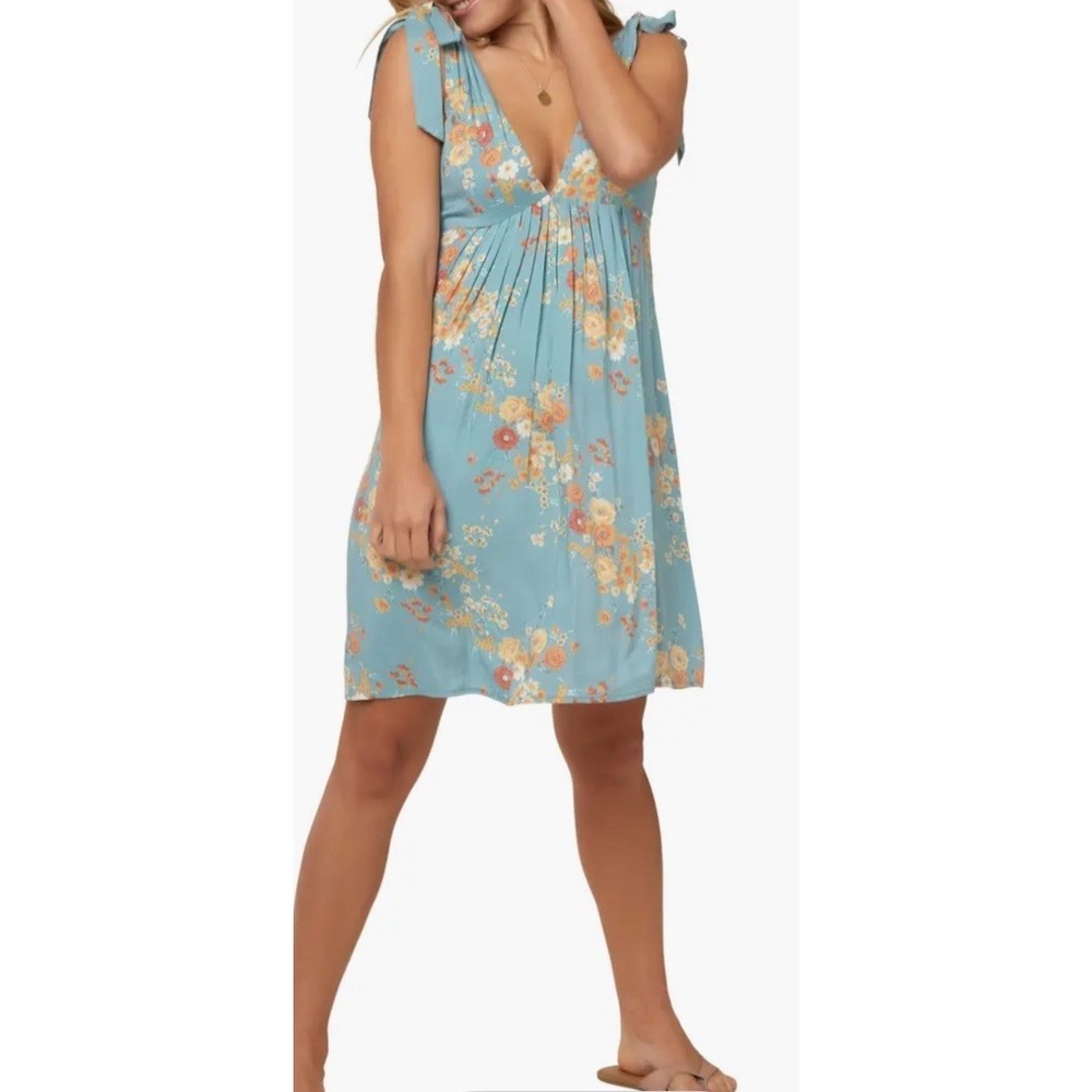 O'Neil Womens Lorna Floral Tie Strap Swingy A Line Dress Plunging V Neck Sz L